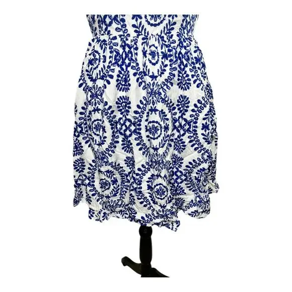 Cupshe Blue & White Ornate Flutter Sleeve V-Neck Mini Dress Size L - Picture 4 of 9